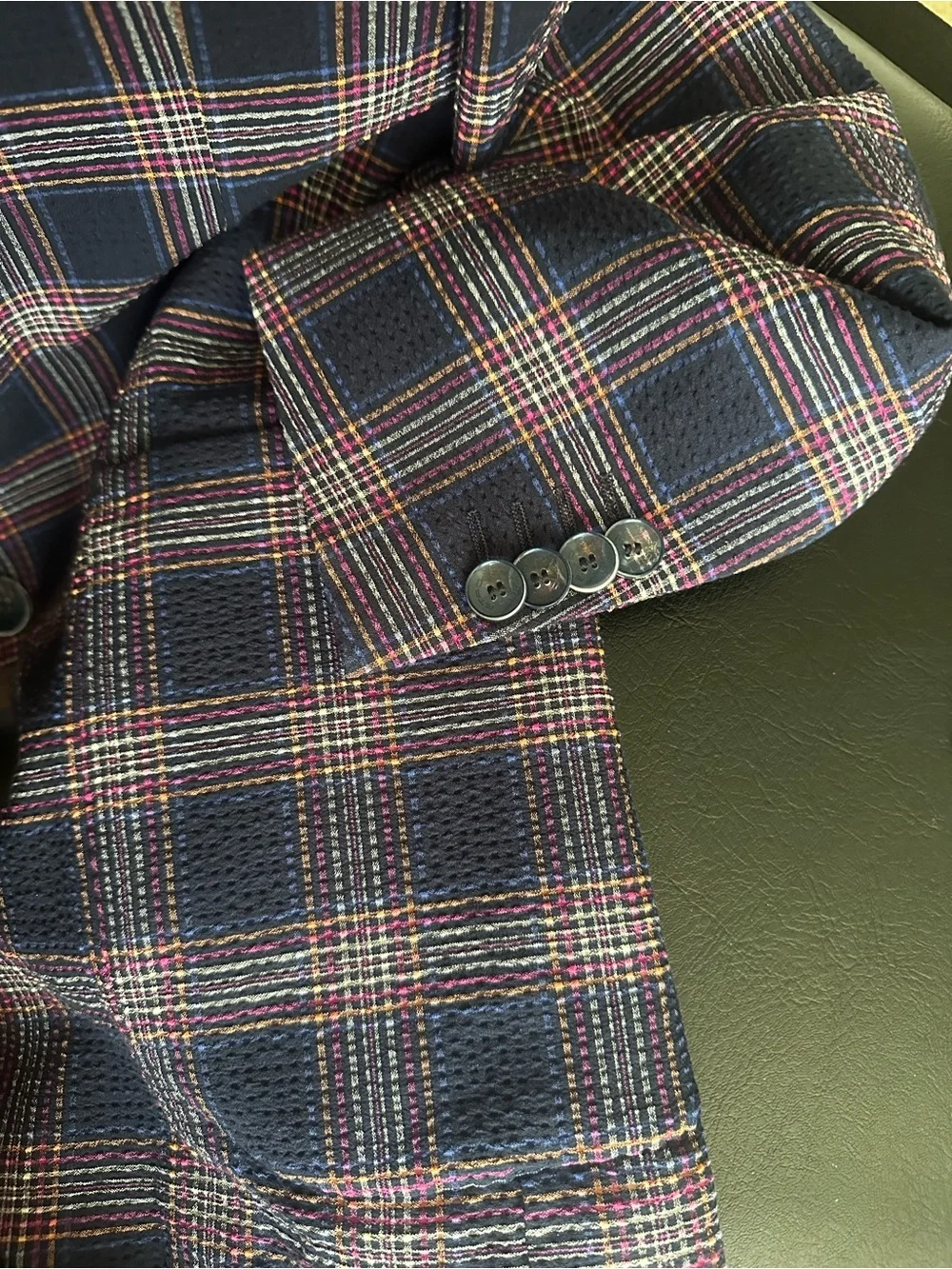 Etro Navy Plaid Sport Coat with Red and White Windowpane